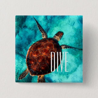 Dive Sea Turtle 2 Inch Square Button