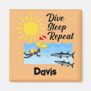 Dive Sleep Repeat Design - Square Magnet