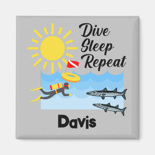 Dive Sleep Repeat Design - Square Magnet