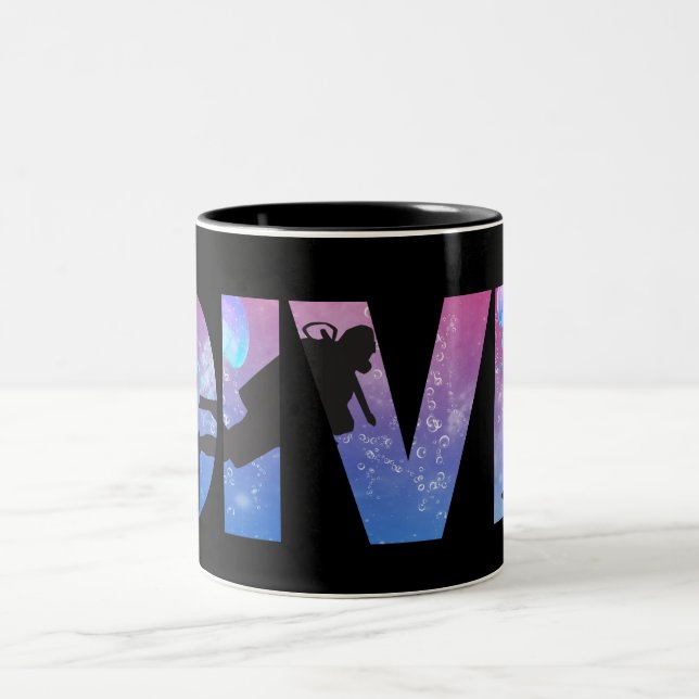 DIVE with scuba divers making the word   Two-Tone Coffee Mug (Center)