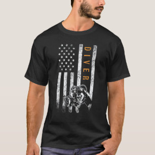 Diver American Flag Design Scuba Diving T-Shirt