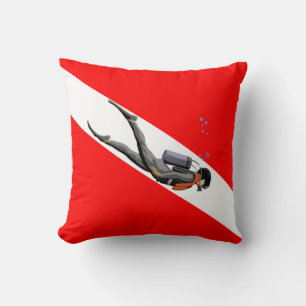 Diver And Dive Flag Throw Pillow