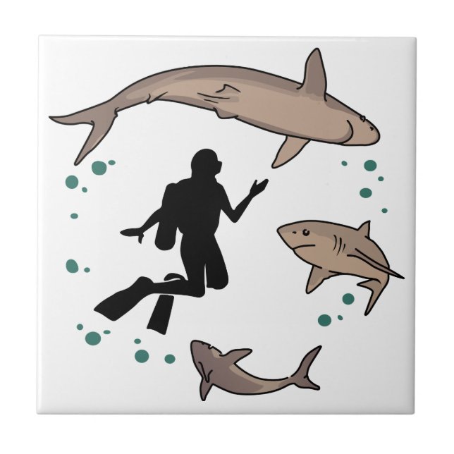 Diver and Sharks Tile (Front)