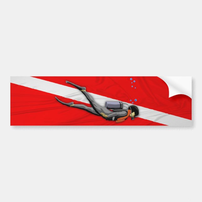 Diver And Wrinkled Dive Flag Bumper Sticker (Front)