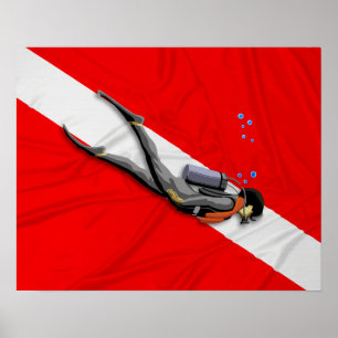 Diver And Wrinkled Dive Flag Poster