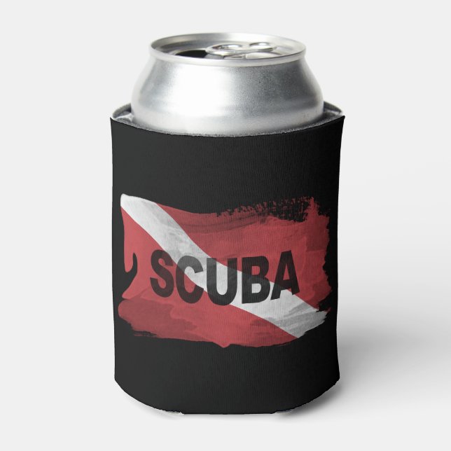 Diver Down flag brush stroke, Dive flag Can Cooler (Can Front)
