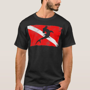 Diver Down Flag Hammerhead Silhouette Diving Vinta T-Shirt