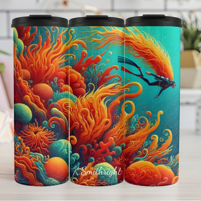 Diver Exploring Vibrant Coral Reef Thermal Tumbler (Creator Uploaded)