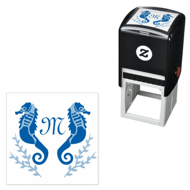 Diver Seahorse Silhouette Monogram Self-inking Stamp (In Situ)