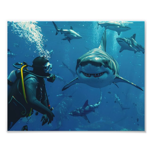 Diver & Sharks Photo Print (Front)