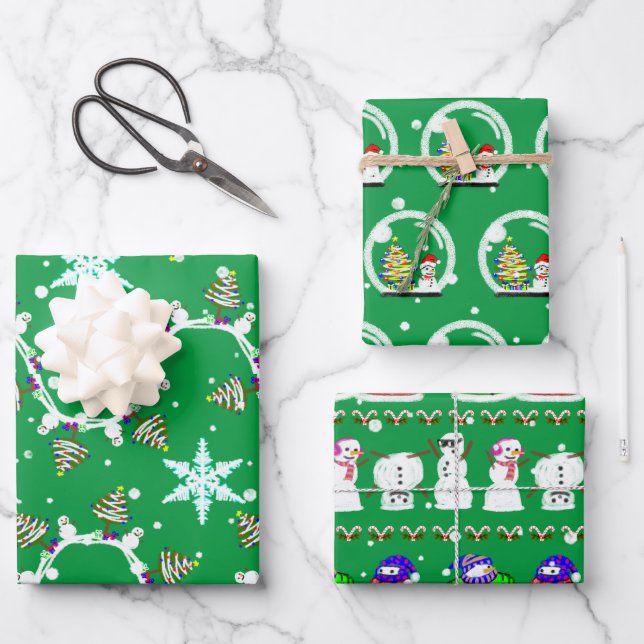 Divers neigeurs de Noël enveloppant des feuilles d (Recto)
