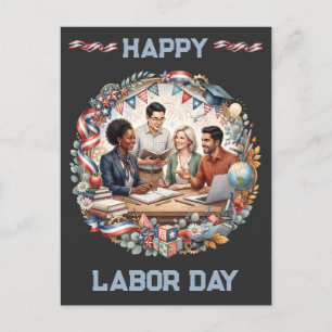 Diverse Educators Patriotic Labour Day Team Art Postcard