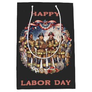 Diverse Firefighters Patriotic Labour Day Heroes Medium Gift Bag