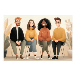Diverse Friends Sitting Together Cozy Illustration Photo Print