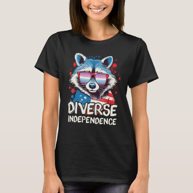 Diverse Independence  Raccoon Genderfrith Sunglass T-Shirt (Front)