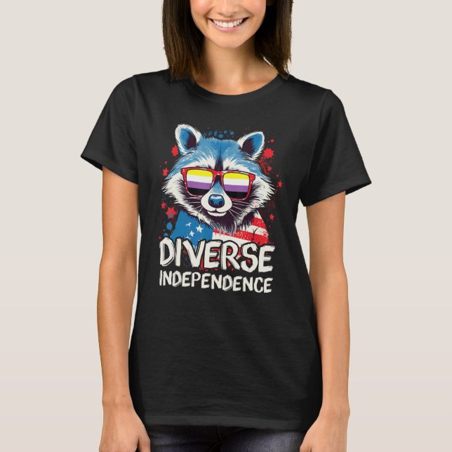 Diverse Independence  Raccoon Non Binary Sunglasse T-Shirt (Front)