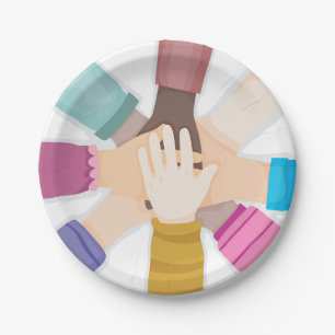 Diverse Kids Hands Unity Circle Paper Plate