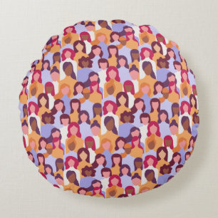 Diverse Women Illustration Pattern Round Pillow