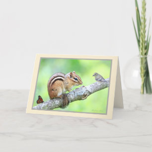 Diverse world: chipmunk,bird, flower card