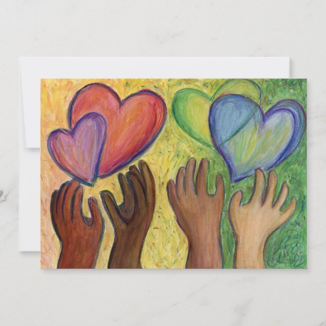 Diversité Amour Coeurs Mains Colorée Invitations (Devant)