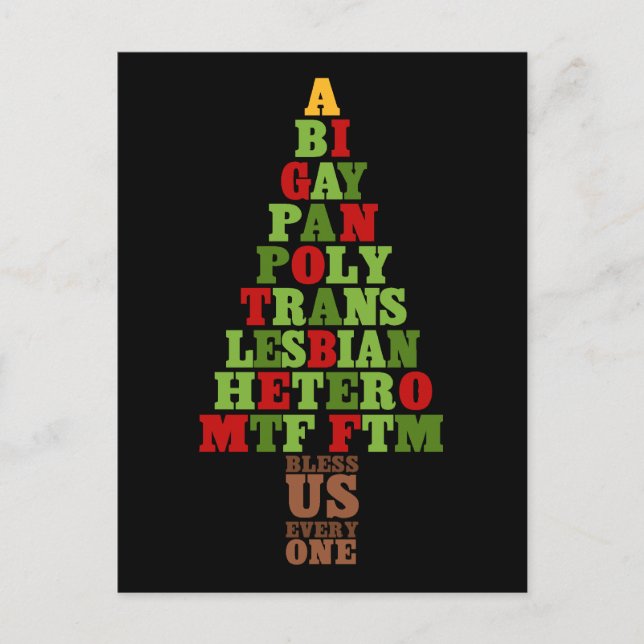 Diversity Christmas Tree Text Holiday Postcard (Front)
