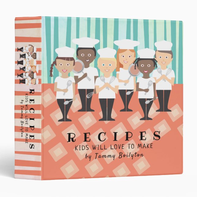 Diversity girl boy chefs cooking class recipe binder (Front/Spine)