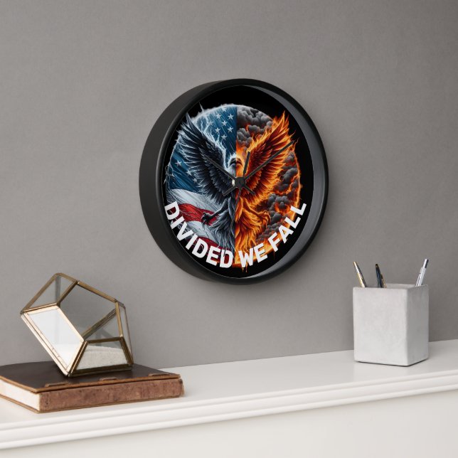 Divided We Fall Burning Flag and Eagle Clock (Office)