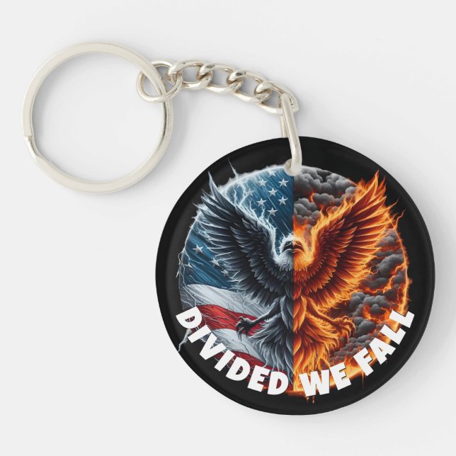 Divided We Fall Burning Flag and Eagle Keychain (Front)