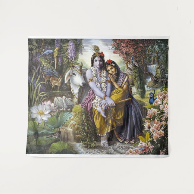Divine All-Attractive Couple Krishna & Radha Tapestry (Front (Horizontal))