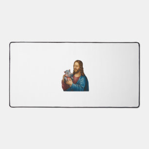 Divine and Playful Scene Jesus with Moo Deng Hippo Desk Mat