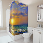Divine Beach Sunset in Puerto Rico<br><div class="desc">This beautiful curtain features a stunning sunset over a clear blue ocean. It's perfect for adding a touch of paradise to your bathroom.

Personalize your shower curtain with your name or a special message to make it extra special.</div>