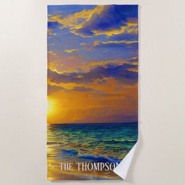 Divine Beach Sunset in Puerto Rico Beach Towel (Front)