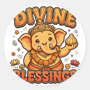 Divine Blessings Cute Ganesha Classic Round Sticker