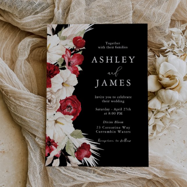 Divine Bloom: White & Red Floral Elegant Wedding Invitation (Creator Uploaded)