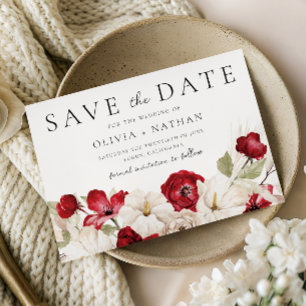 Divine Bloom: White & Red Flowers Wedding Save The Date