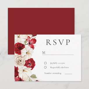 Divine Bloom: White & Red Gorgeous Floral Wedding RSVP Card