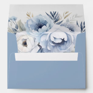 Divine Blue Gorgeous Floral Wedding Envelope