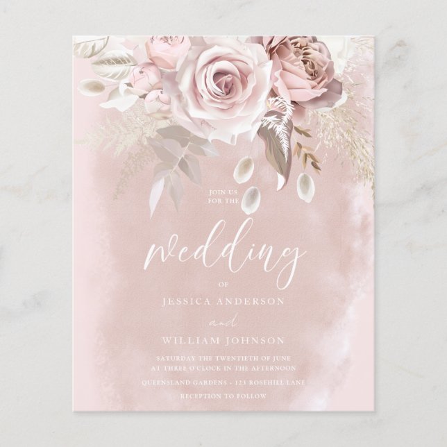Divine Blush Dusty Rose Budget Wedding Invitation (Front)