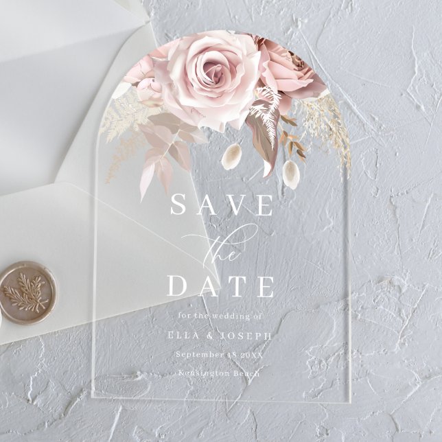 Divine Blush Floral Wedding Save The Date Acrylic Invitations (Creator Uploaded)