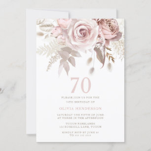 Divine Blush Pink Roses 70th Birthday Party Invitation