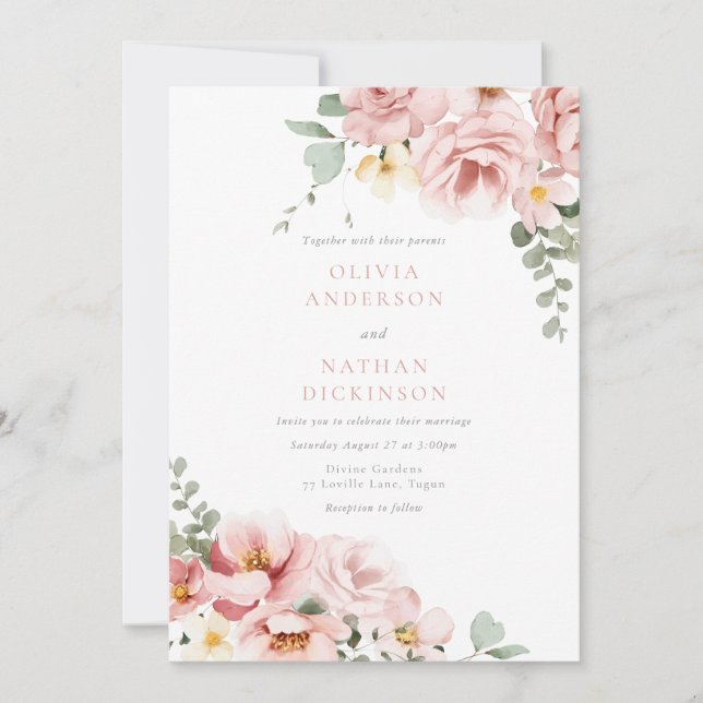 Divine Blush & Sage Elegant Wedding Invitation (Front)
