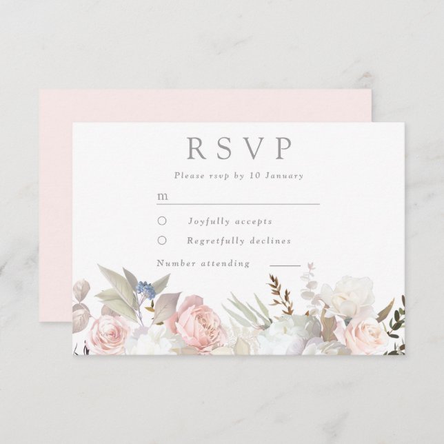 Divine Blush & White Floral Modern Wedding RSVP Card (Front/Back)