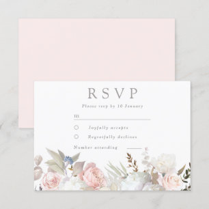 Divine Blush & White Floral Modern Wedding RSVP Card