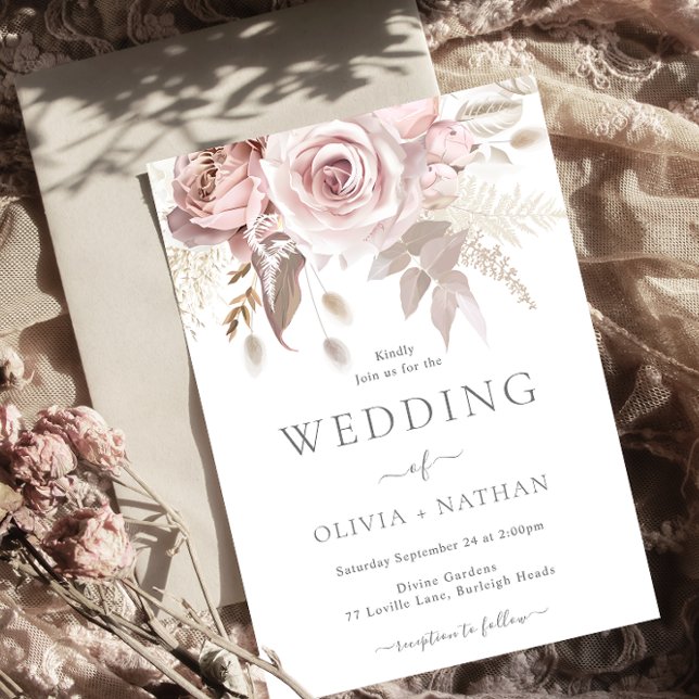 Divine Boho Blush & Dusty Rose Wedding Invitation (Creator Uploaded)