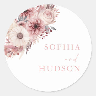Divine Boho Blush & Rose Wedding Classic Round Sticker