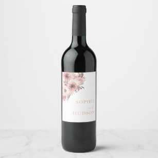 Divine Boho Blush & Rose Wedding  Wine Label