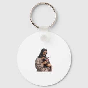 Divine Connection_ Jesus with Moo Deng Pygmy Hippo Keychain