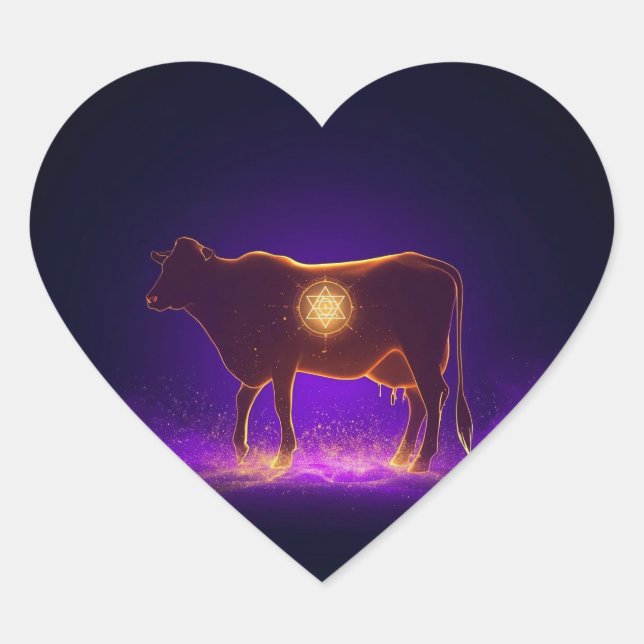 Divine Cow Silhouette | Govardhan Puja Spiritual Heart Sticker (Front)