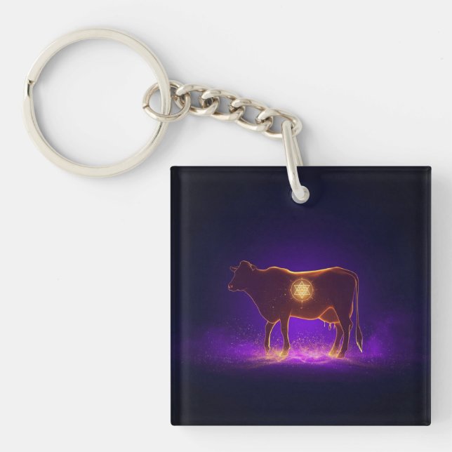 Divine Cow Silhouette | Govardhan Puja Spiritual Keychain (Front)