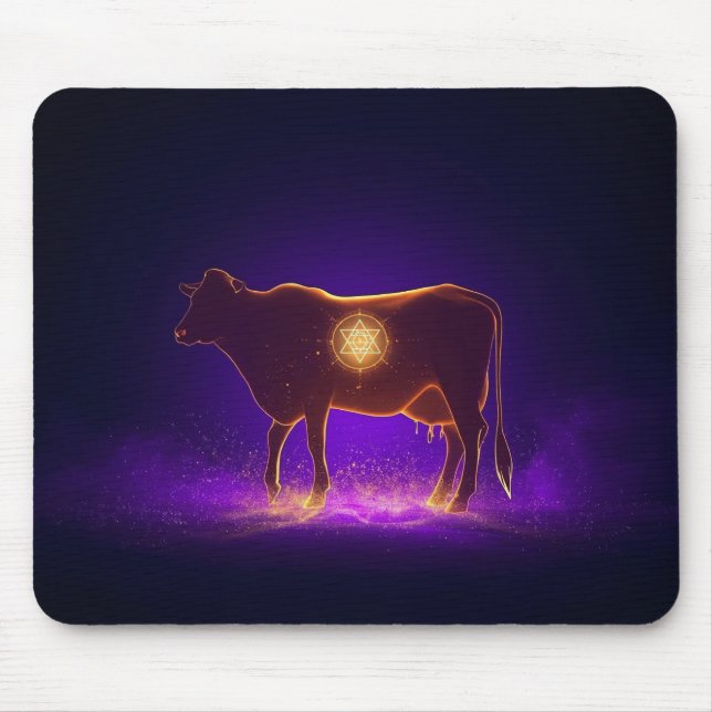 Divine Cow Silhouette | Govardhan Puja Spiritual Mouse Pad (Front)